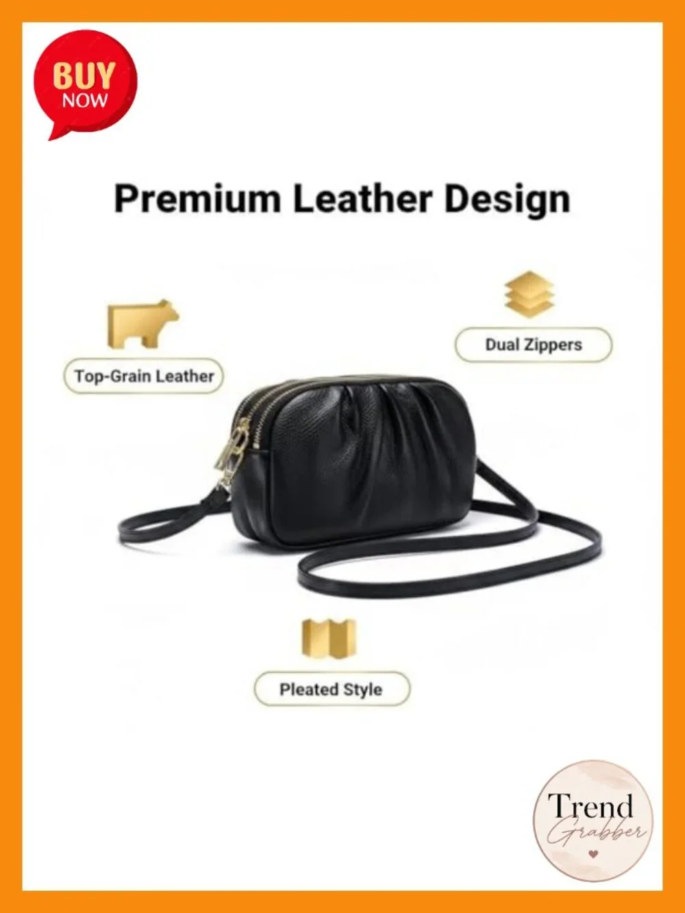 Genuine Leather Crossbody Phone Purse with Triple Compartments